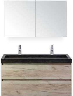 Maxx XL Badmeubelset 120 cm - Craft Oak - Wastafel Lucca Enkel 2 Kraangaten met Spiegelkast