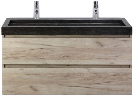 Maxx XL Badmeubelset 120 cm - Craft Oak - Wastafel Lucca Enkel 2 Kraangaten