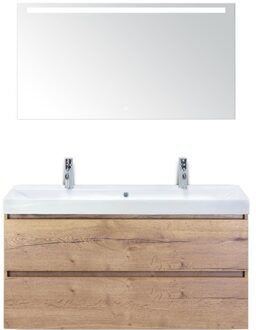 Maxx XL Badmeubelset 120 cm - Natuur Eiken - Wastafel Just Enkel 2 Kraangaten met LED Spiegel