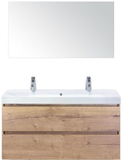 Maxx XL Badmeubelset 120 cm - Natuur Eiken - Wastafel Just Enkel 2 Kraangaten met Spiegel