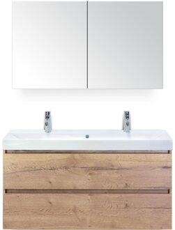 Maxx XL Badmeubelset 120 cm - Natuur Eiken - Wastafel Just Enkel 2 Kraangaten met Spiegelkast
