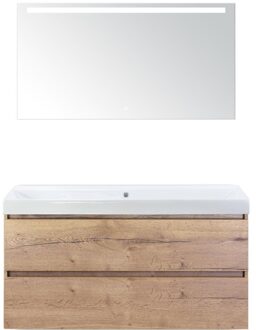 Maxx XL Badmeubelset 120 cm - Natuur Eiken - Wastafel Just Enkel Zonder Kraangat met LED Spiegel