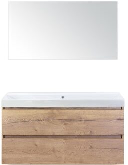 Maxx XL Badmeubelset 120 cm - Natuur Eiken - Wastafel Just Enkel Zonder Kraangat met Spiegel