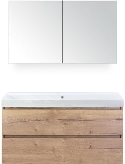 Maxx XL Badmeubelset 120 cm - Natuur Eiken - Wastafel Just Enkel Zonder Kraangat met Spiegelkast