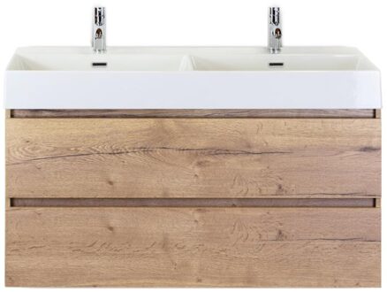 Maxx XL Badmeubelset 120 cm - Natuur Eiken - Wastafel Kube Dubbel 2 Kraangaten
