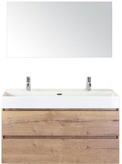 Maxx XL Badmeubelset 120 cm - Natuur Eiken - Wastafel Kube Enkel 2 Kraangaten met Spiegel