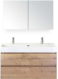 Maxx XL Badmeubelset 120 cm - Natuur Eiken - Wastafel Kube Enkel 2 Kraangaten met Spiegelkast