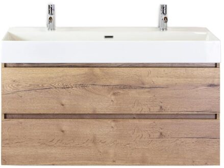 Maxx XL Badmeubelset 120 cm - Natuur Eiken - Wastafel Kube Enkel 2 Kraangaten