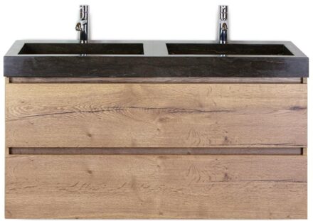 Maxx XL Badmeubelset 120 cm - Natuur Eiken - Wastafel Lucca Dubbel 2 Kraangaten