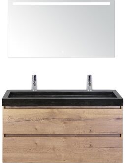 Maxx XL Badmeubelset 120 cm - Natuur Eiken - Wastafel Lucca Enkel 2 Kraangaten met LED Spiegel