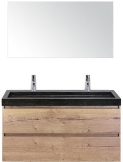 Maxx XL Badmeubelset 120 cm - Natuur Eiken - Wastafel Lucca Enkel 2 Kraangaten met Spiegel