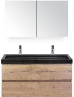 Maxx XL Badmeubelset 120 cm - Natuur Eiken - Wastafel Lucca Enkel 2 Kraangaten met Spiegelkast