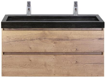 Maxx XL Badmeubelset 120 cm - Natuur Eiken - Wastafel Lucca Enkel 2 Kraangaten