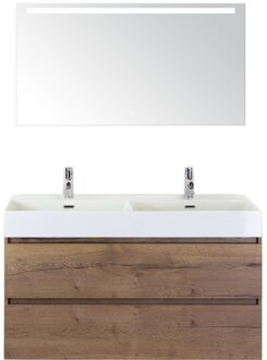 Maxx XL Badmeubelset 120 cm - Tabacco - Wastafel Kube Dubbel 2 Kraangaten met Sence Spiegel
