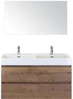 Maxx XL Badmeubelset 120 cm - Tabacco - Wastafel Kube Dubbel 2 Kraangaten met Spiegel