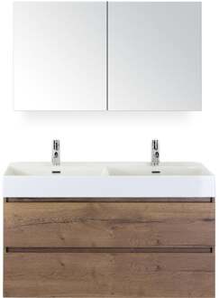 Maxx XL Badmeubelset 120 cm - Tabacco - Wastafel Kube Dubbel 2 Kraangaten met Spiegelkast