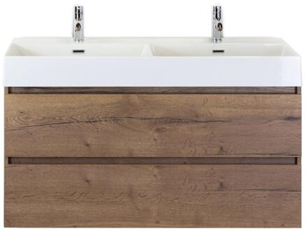 Maxx XL Badmeubelset 120 cm - Tabacco - Wastafel Kube Dubbel 2 Kraangaten