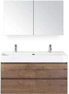 Maxx XL Badmeubelset 120 cm - Tabacco - Wastafel Kube Enkel 2 Kraangaten met Spiegelkast