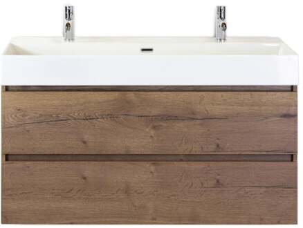 Maxx XL Badmeubelset 120 cm - Tabacco - Wastafel Kube Enkel 2 Kraangaten