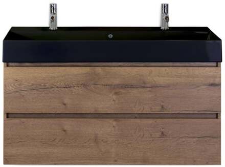 Maxx XL Badmeubelset 120 cm - Tabacco - Wastafel Kube Enkel Zwart 2 Kraangaten