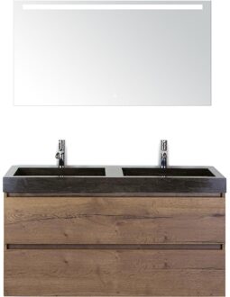 Maxx XL Badmeubelset 120 cm - Tabacco - Wastafel Lucca Dubbel 2 Kraangaten met LED Spiegel
