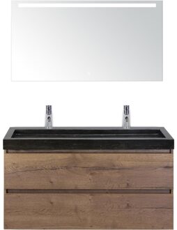 Maxx XL Badmeubelset 120 cm - Tabacco - Wastafel Lucca Enkel 2 Kraangaten met LED Spiegel
