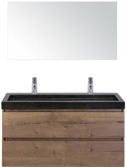 Maxx XL Badmeubelset 120 cm - Tabacco - Wastafel Lucca Enkel 2 Kraangaten met Spiegel