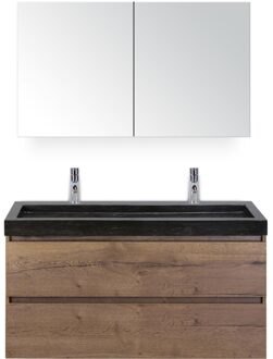 Maxx XL Badmeubelset 120 cm - Tabacco - Wastafel Lucca Enkel 2 Kraangaten met Spiegelkast