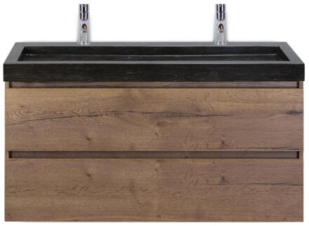 Maxx XL Badmeubelset 120 cm - Tabacco - Wastafel Lucca Enkel 2 Kraangaten