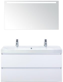 Maxx XL Badmeubelset 120 cm - Wit Hoogglans - Wastafel Just Enkel 2 Kraangaten met LED Spiegel