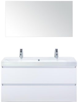 Maxx XL Badmeubelset 120 cm - Wit Hoogglans - Wastafel Just Enkel 2 Kraangaten met Spiegel