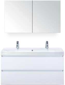 Maxx XL Badmeubelset 120 cm - Wit Hoogglans - Wastafel Just Enkel 2 Kraangaten met Spiegelkast