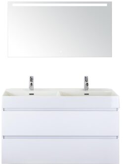 Maxx XL Badmeubelset 120 cm - Wit Hoogglans - Wastafel Kube Dubbel 2 Kraangaten met Sence Spiegel