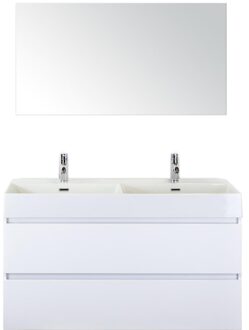 Maxx XL Badmeubelset 120 cm - Wit Hoogglans - Wastafel Kube Dubbel 2 Kraangaten met Spiegel