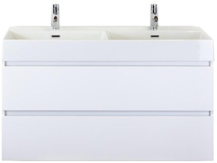 Maxx XL Badmeubelset 120 cm - Wit Hoogglans - Wastafel Kube Dubbel 2 Kraangaten