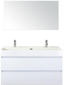 Maxx XL Badmeubelset 120 cm - Wit Hoogglans - Wastafel Kube Enkel 2 Kraangaten met Spiegel