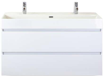 Maxx XL Badmeubelset 120 cm - Wit Hoogglans - Wastafel Kube Enkel 2 Kraangaten