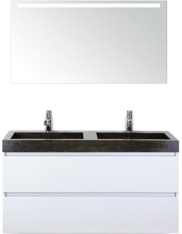 Maxx XL Badmeubelset 120 cm - Wit Hoogglans - Wastafel Lucca Dubbel 2 Kraangaten met LED Spiegel