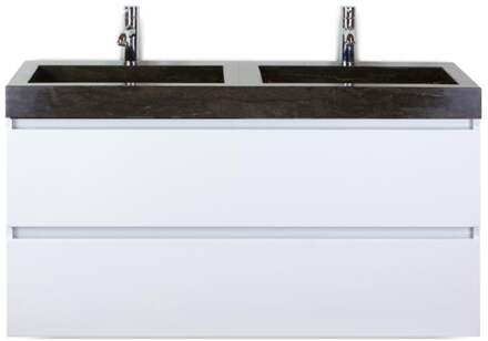 Maxx XL Badmeubelset 120 cm - Wit Hoogglans - Wastafel Lucca Dubbel 2 Kraangaten