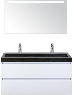 Maxx XL Badmeubelset 120 cm - Wit Hoogglans - Wastafel Lucca Enkel 2 Kraangaten met LED Spiegel