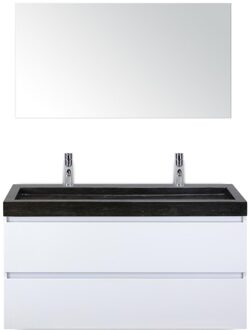 Maxx XL Badmeubelset 120 cm - Wit Hoogglans - Wastafel Lucca Enkel 2 Kraangaten met Spiegel