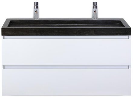 Maxx XL Badmeubelset 120 cm - Wit Hoogglans - Wastafel Lucca Enkel 2 Kraangaten