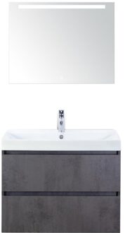 Maxx XL Badmeubelset 80 cm - Beton Antraciet - Wastafel Just 1 Kraangat met LED Spiegel