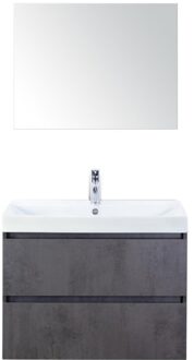 Maxx XL Badmeubelset 80 cm - Beton Antraciet - Wastafel Just 1 Kraangat met Spiegel