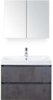 Maxx XL Badmeubelset 80 cm - Beton Antraciet - Wastafel Just 1 Kraangat met Spiegelkast