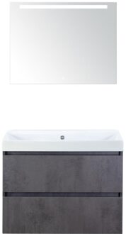 Maxx XL Badmeubelset 80 cm - Beton Antraciet - Wastafel Just Zonder Kraangat met LED Spiegel