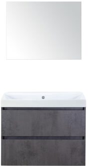 Maxx XL Badmeubelset 80 cm - Beton Antraciet - Wastafel Just Zonder Kraangat met Spiegel