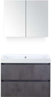 Maxx XL Badmeubelset 80 cm - Beton Antraciet - Wastafel Just Zonder Kraangat met Spiegelkast