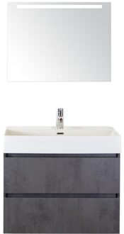 Maxx XL Badmeubelset 80 cm - Beton Antraciet - Wastafel Kube 1 Kraangat met Sence Spiegel