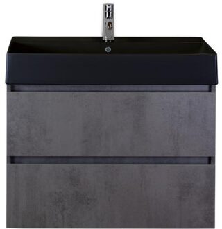Maxx XL Badmeubelset 80 cm - Beton Antraciet - Wastafel Kube Zwart 1 Kraangat